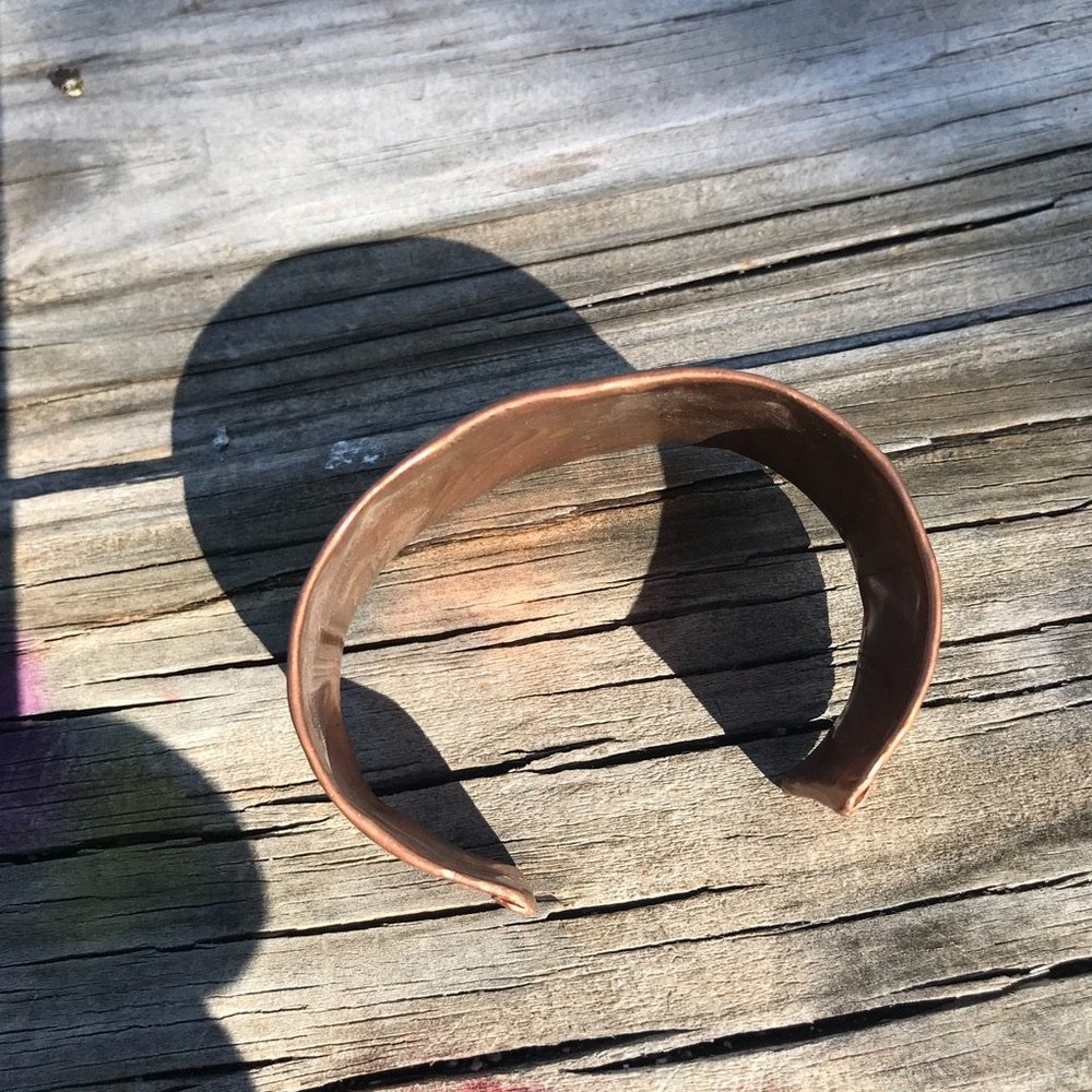 Rustic Brass Copper Cuff Bracelet Wide Floral Cowboy Gift Unisex Rustic Handmade - Picture 11 of 12